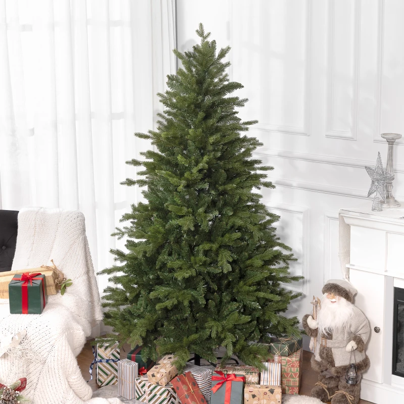 HOMCOM 6 Ft Artificial Christmas Tree with Foldable Metal Stand, Easy Assembly, Hinged Xmas Tree for Home Office Holiday