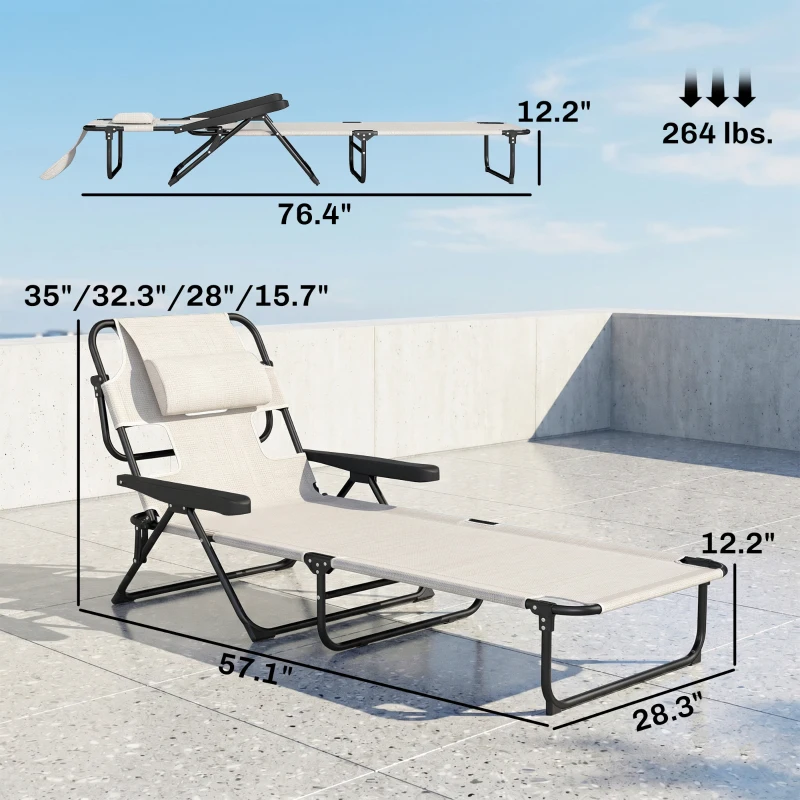 Outsunny Folding Lounge Chair w/ Reclining Back, Cream White
