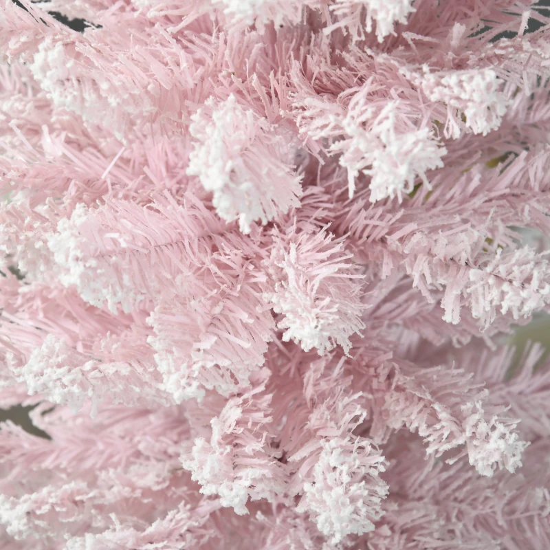 HOMCOM 5' Decorated Christmas Tree Snow Flocked Artificial Christmas Tree with Pencil Shape, Realistic Branches, Pink