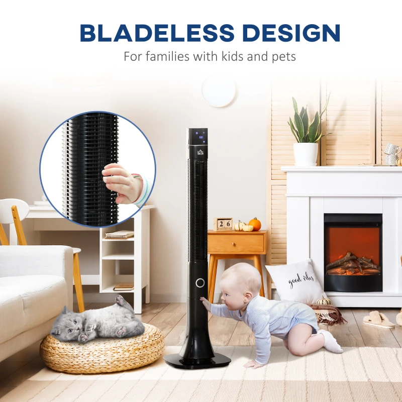HOMCOM 47.25" Oscillating Tower Fan Cooling for Bedroom with 3 Speeds, Floor Fan with 12h Timer, LED Display, and Remote Control, Black