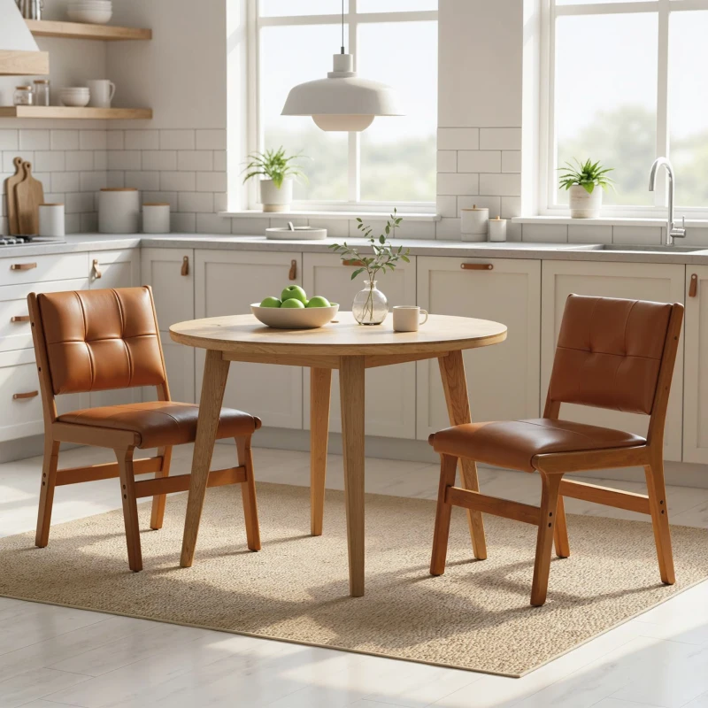 HOMCOM Set of 2 Kitchen Chairs, Button Tufted PU Leather Upholstered Dining Chairs with Rubberwood Legs for Dining Room, Brown