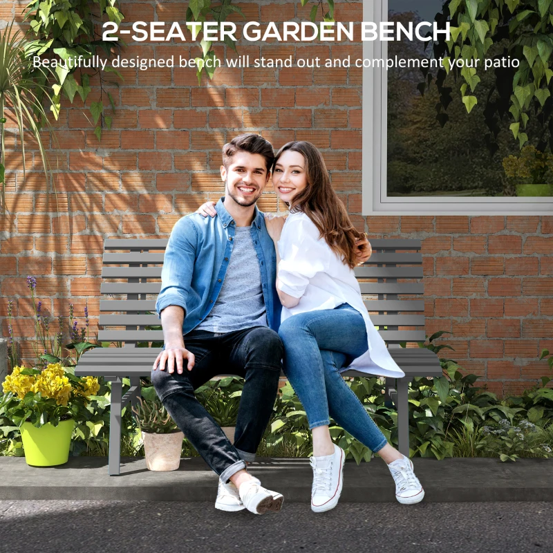Outsunny Outdoor Bench Patio Bench, Aluminum Lightweight Park Bench with Slatted Seat for Lawn, Park, Deck, Grey
