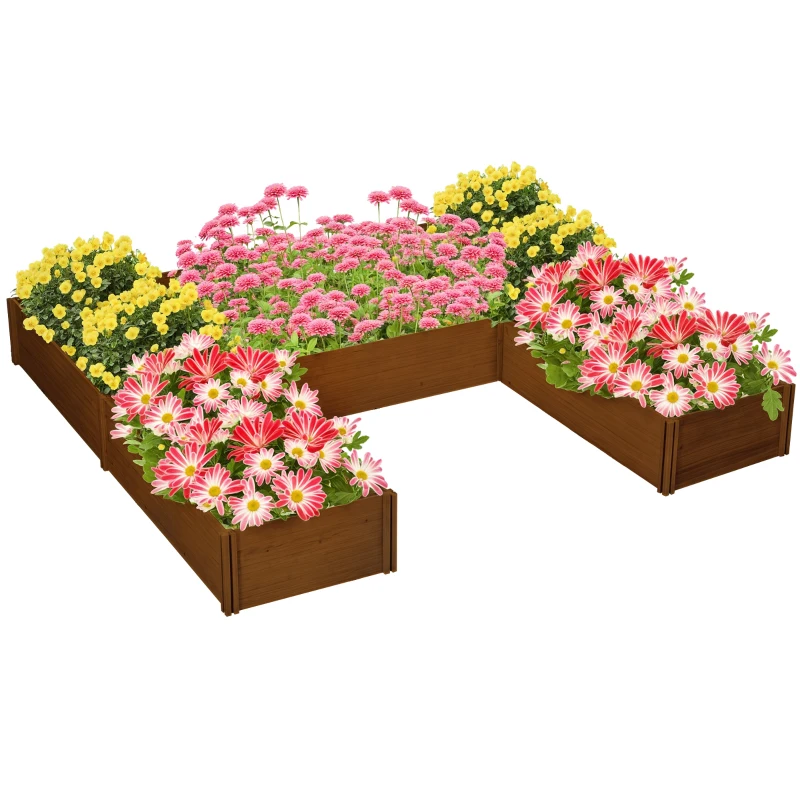 Outsunny DIY 5-box Garden Planter with Open Bottom for Outdoor Plants, Vegetables, Flowers, Herbs, Brown