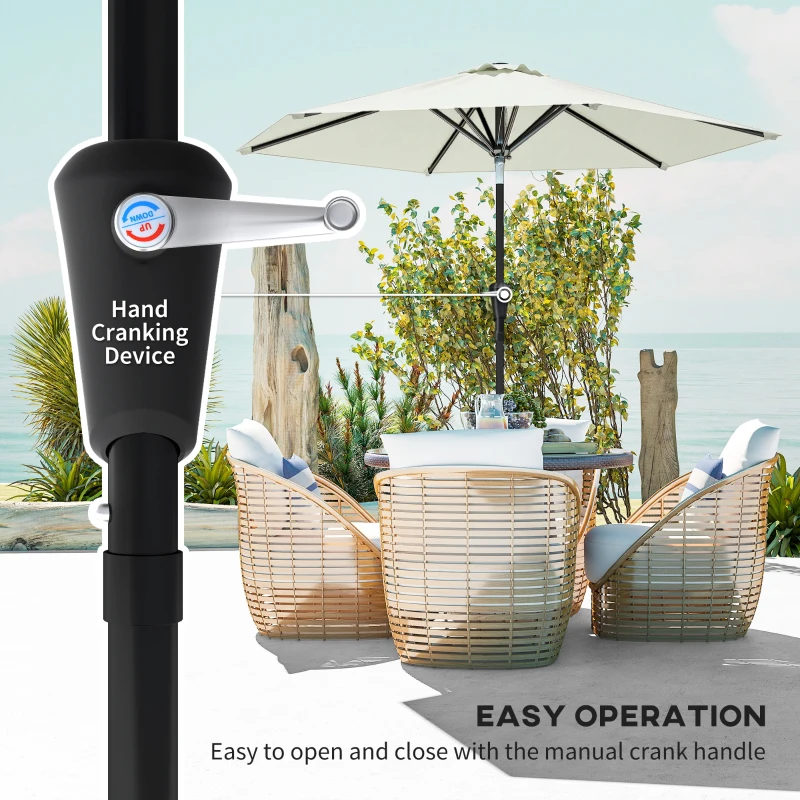 Outsunny Patio Sun Umbrella, Outdoor Parasol with 6 Ribs, Cream White