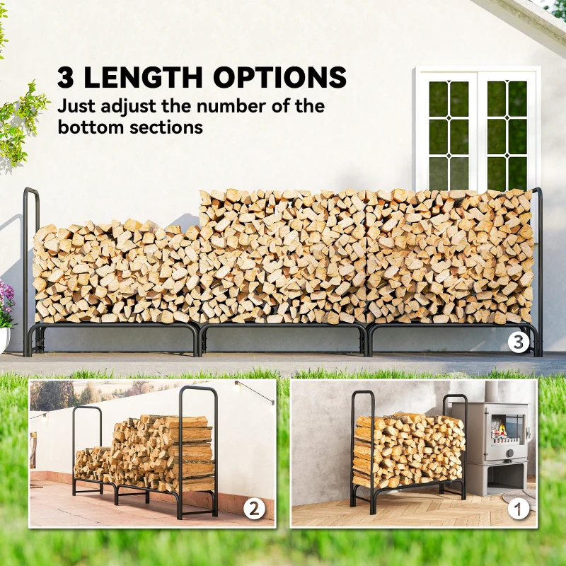 Outsunny Firewood Rack with Waterproof Cover, 300 kg Log Storage Holder with Steel Chains, 118.1" x 14.2" x 39", Dark Green