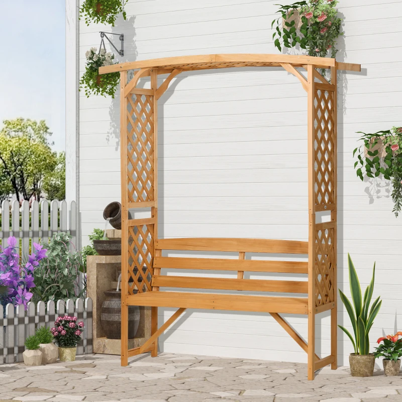 Outsunny Patio Garden Bench, Wooden Bench, Outdoor Bench for Vines/Climbing Plants, Brown