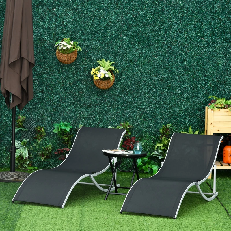 Outsunny Pool Chaise Lounge Chairs Set of 2, S-shaped Foldable Outdoor Chaise Lounge Chair Reclining for Patio Beach Garden With 264lbs Weight Capacity, Black