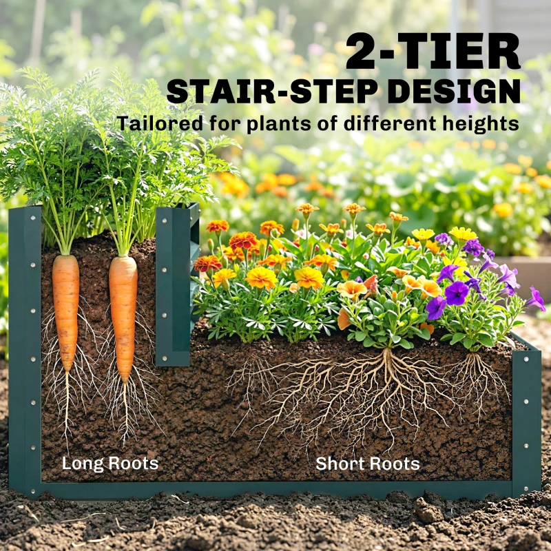 Outsunny 2 Tier Galvanized Raised Garden Bed, Steel Planter Box for Vegetables, Flowers, Herbs, 47" x 40" x 23", Green