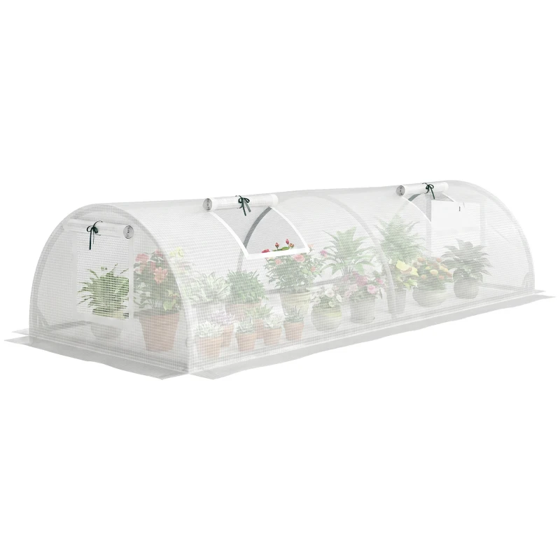 Outsunny Portable Mini Greenhouse, Tunnel Growing Tent with 5 Mesh Windows and Steel Frame,7' x 3' x 2', White