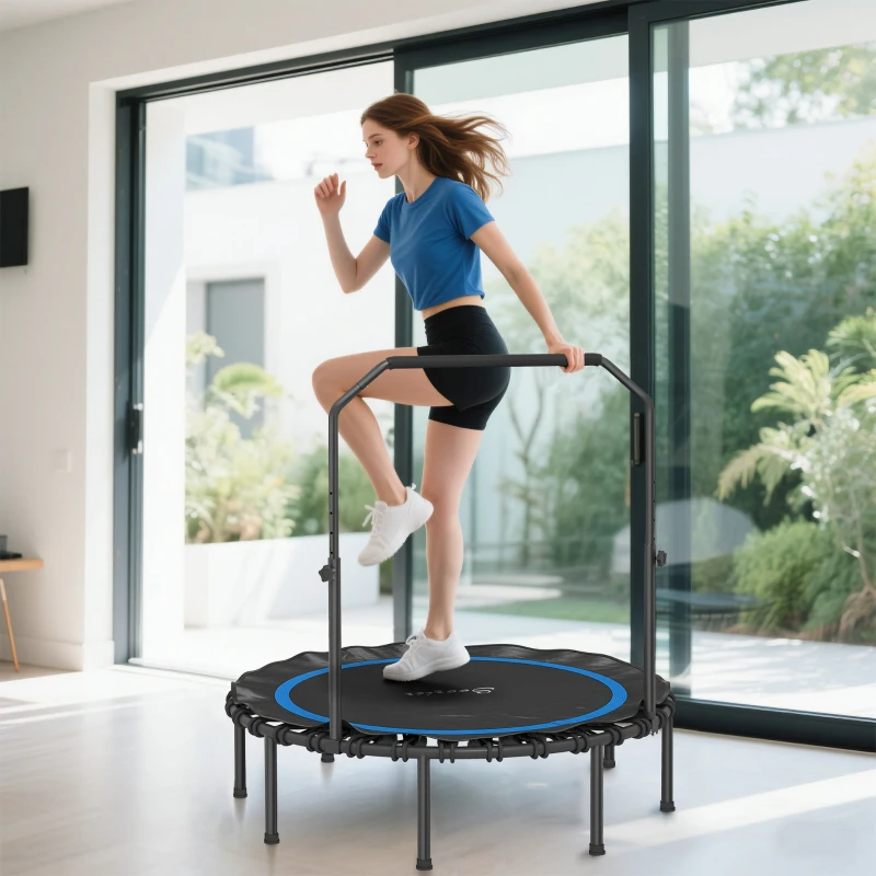 Soozier 48" Rebounder Trampoline for Adults, Foldable Mini Trampoline with Adjustable Handle Bar for Indoor Outdoor, Blue