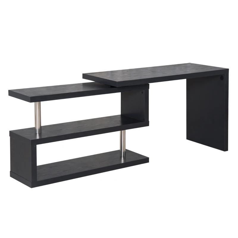 HOMCOM 360 Degree Rotating Corner Computer Desk, L Shaped Desk, Home Office Workstation with 3-Tier Storage Shelves, Black