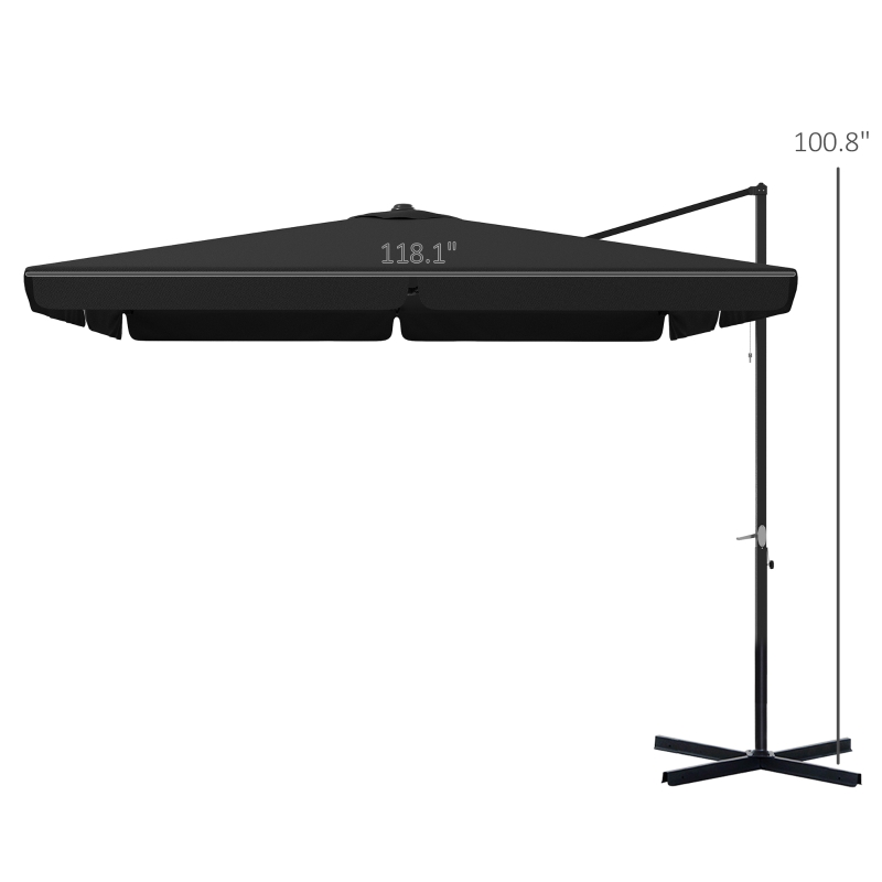 Outsunny 10' Cantilever Patio Umbrella, Square Offset Umbrella with Tilt, Crank, Cross Base, Aluminum Pole and Air Vent, Gray