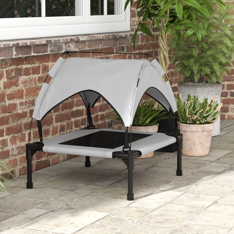 PawHut Elevated Dog Bed with Canopy, Raised Outdoor Pet Bed for Camping with Washable Breathable Mesh, 30" x 24" x 27"