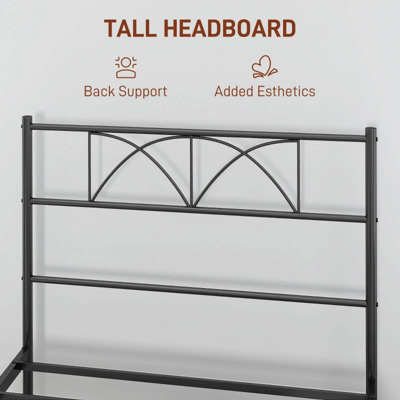 HOMCOM Metal Twin Platform Bed Frame with Headboard, Steel Slat Support, Underbed Storage, No Box Spring Needed, Easy Assembly