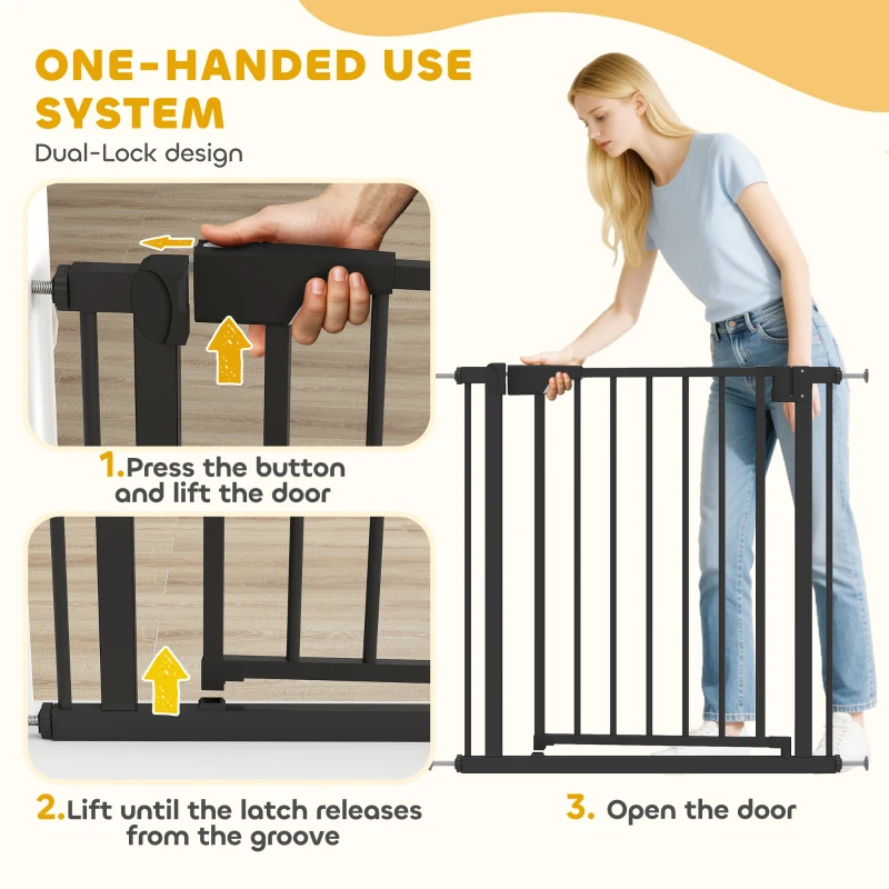 PawHut Baby Gate, Pet Safety Gate Pressure Fit, 30"-32" Wide with Two-Way Open, Auto-Close for Stair, Doorways, Hallways, Black