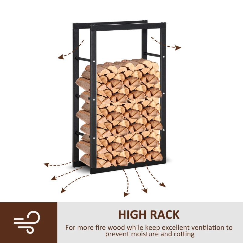 HOMCOM 23.6" x 9.8" x 39.4" Firewood Rack Outdoor, Log Holder Fireplace Storage Rack with Handles and 220 lbs. Weight Capacity, Black