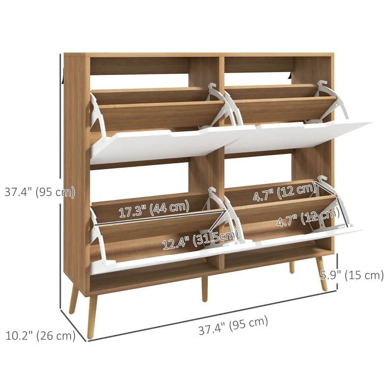 HOMCOM Shoe Storage Cabinet with 4 Flip Drawers and Adjustable Shelf, Shoe Cabinet for 8-16 Pairs of Shoes, Natural