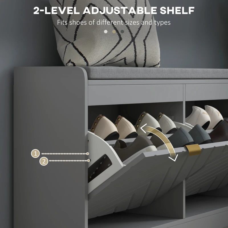 HOMCOM Shoe Storage with Seat, Upholstered Hallway Bench, Shoe Bench with 2 Flip Drawers and 4 Vents for 8 Pairs of Shoes