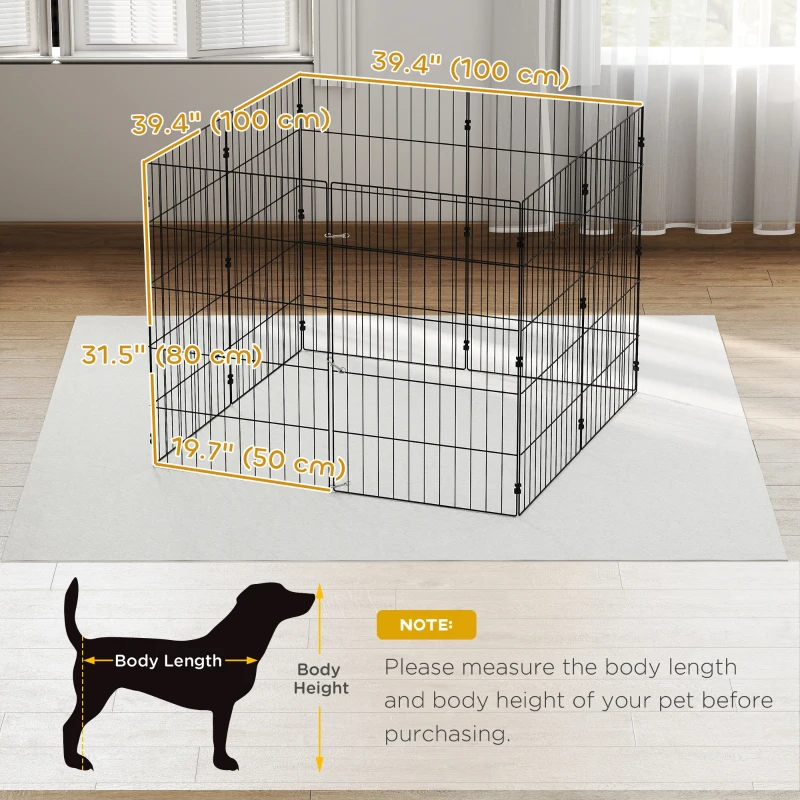 PawHut Foldable Metal Exercise Dog Playpen, Expandable Pet Fence for Small & Medium Dogs, 20" x 32", 8 Panels, Black