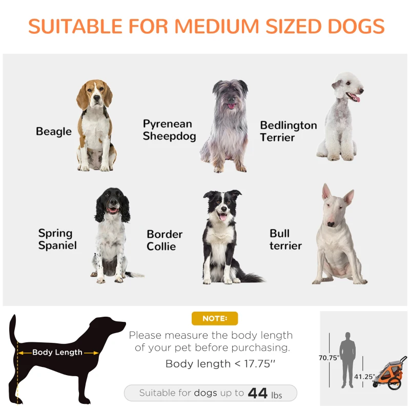 Aosom Dog Bike Trailer 2-In-1 Pet Stroller Cart Bicycle Wagon Cargo Carrier Attachment for Travel with 360 Swivel Wheel Reflectors Parking Brake Straps Cup Holder Orange