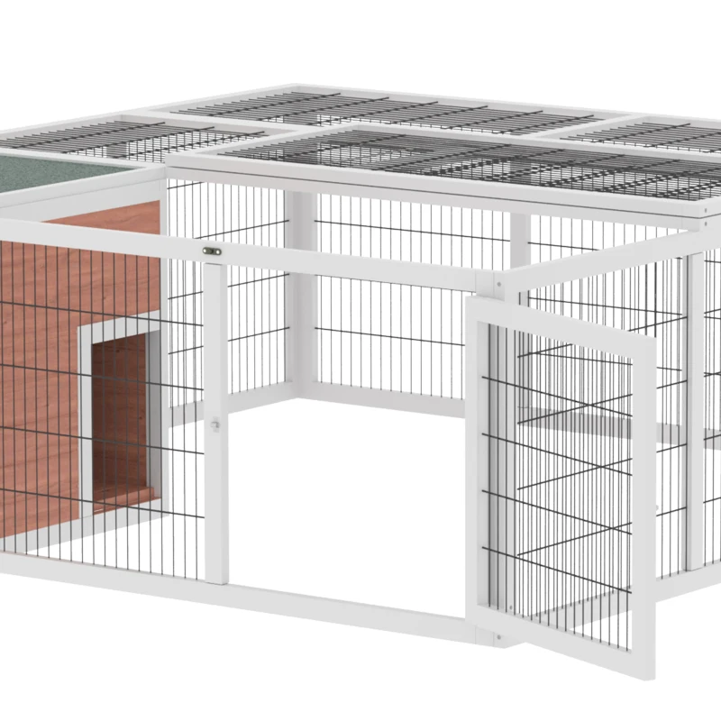 PawHut 64" Outdoor Rabbit Hutch Playpen, Wooden Tortoise House Habitat, Bunny Cage with Run and Enclosed Cover, for Rabbits, Chickens, Ducks, Indoor, Brown