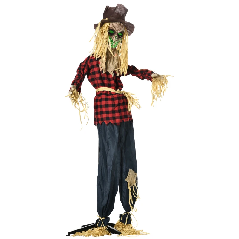 Outsunny 71" Life Size Halloween Skeleton Scarecrow, Animated Prop with Sound and Motion Activated, Light Up Eyes, Howling and Chain Sound