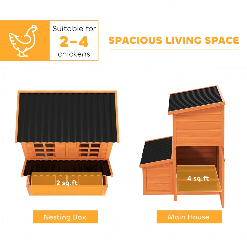 PawHut Wooden Chicken Coop with Nesting Box, Pull-Out Tray, Waterproof Roof, 39" Chicken House for 2-4 Chickens, Rabbits