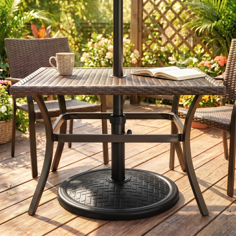 Outsunny 31lbs Concrete Round Patio Umbrella Base Holder, Outdoor Market Umbrella Stand Weight for Lawn, Deck, Backyard, Garden, Black