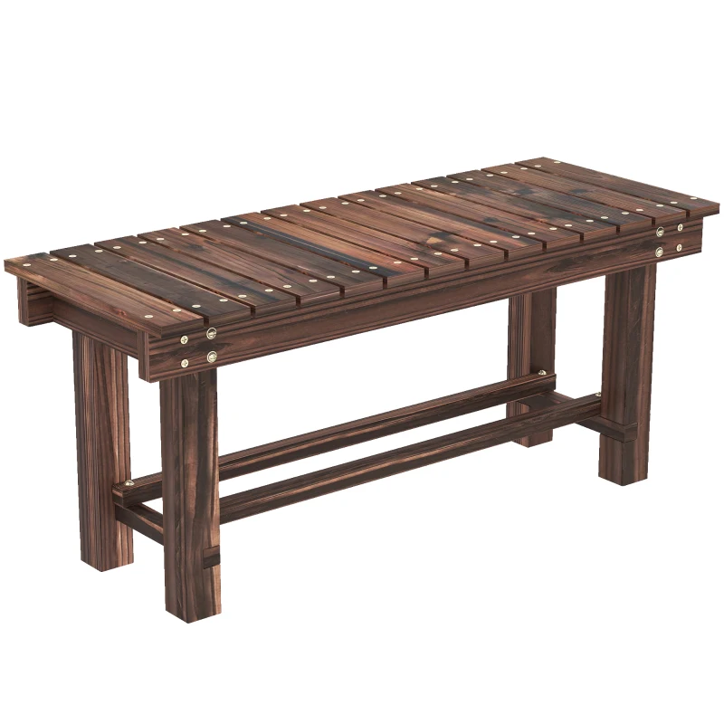 Outsunny Garden Bench 0.8" Seater Outdoor Bench with Storage Shelf 35.4" Carbonized Wood