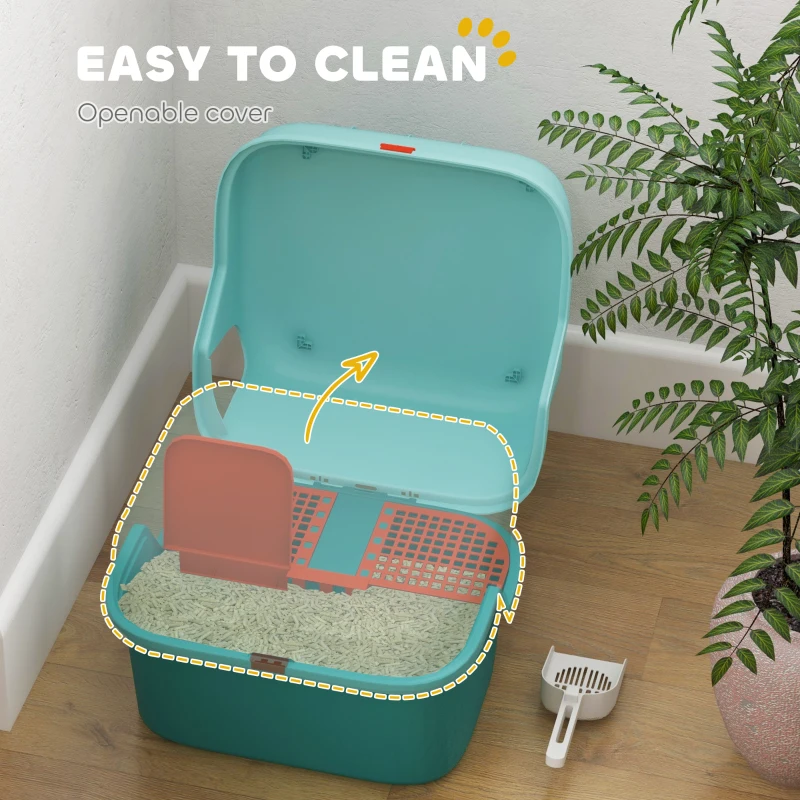 PawHut Cat Litter Box with Scoop, Easy to Clean & Openable Cover, Green