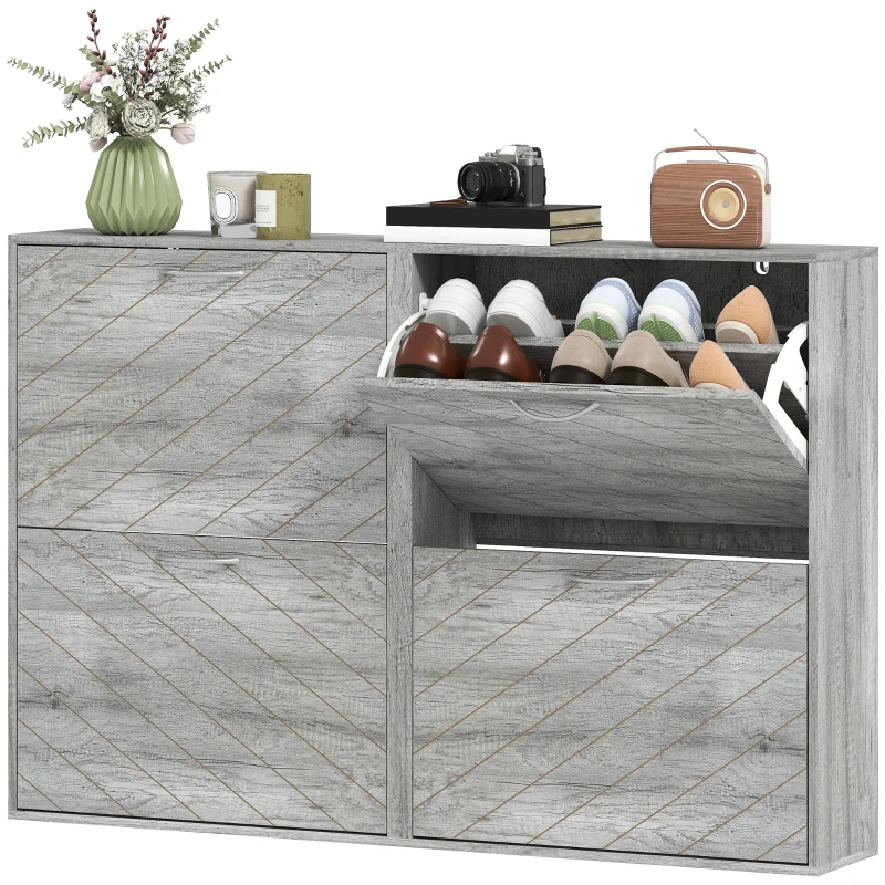 HOMCOM Shoe Storage Cabinet with 4 Flip Drawers, Narrow and Slim, 12-20 Pair of Shoes Organizer for Hallway, Entryway, Grey