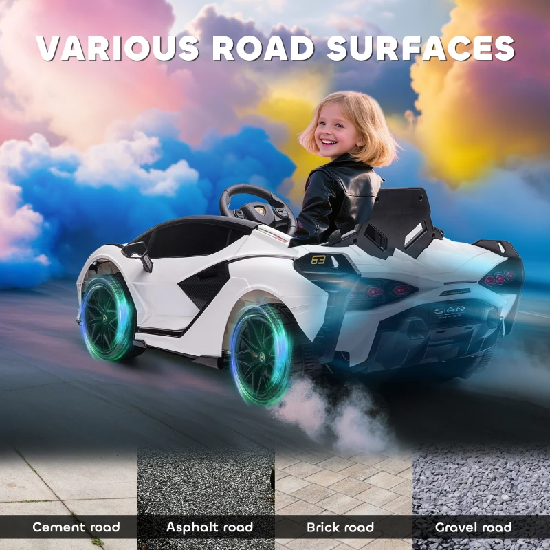 Aosom 12V Lamborghini SIAN Licensed Electric Car for kids with Remote Control, Horn, Music, & Headlights, White