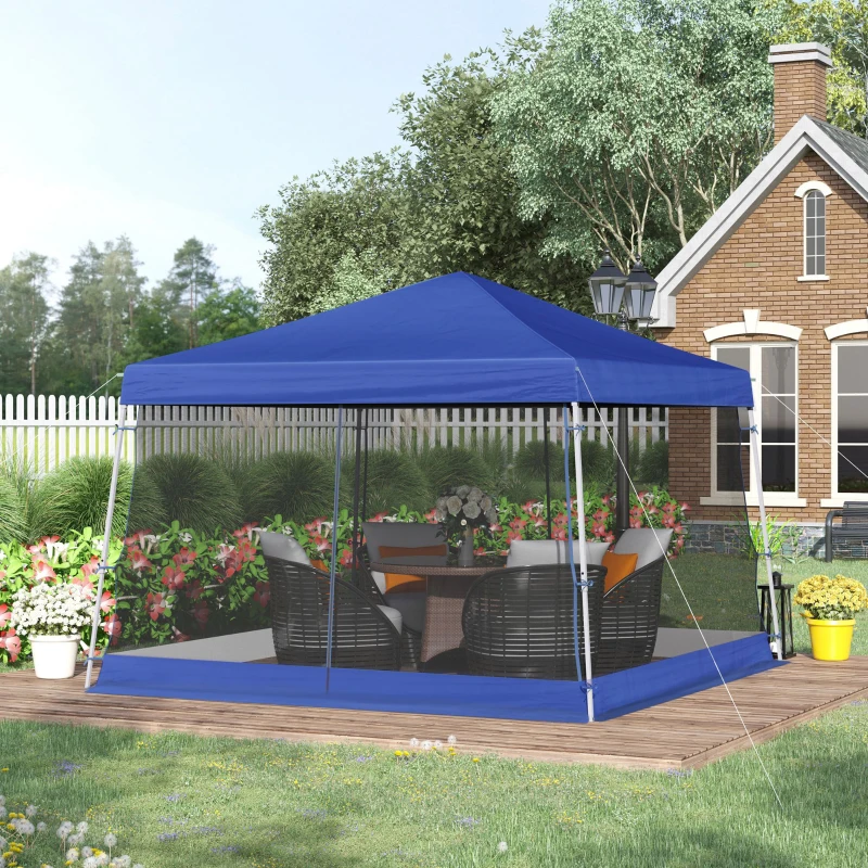 Outsunny Slant Leg Pop Up Canopy Tent with Netting and Carry Bag, Instant Sun Shelter, Tents for Parties, Height Adjustable, for Outdoor, Garden, Patio, (11.5'x11.5' Base / 10'x10' Top), Blue