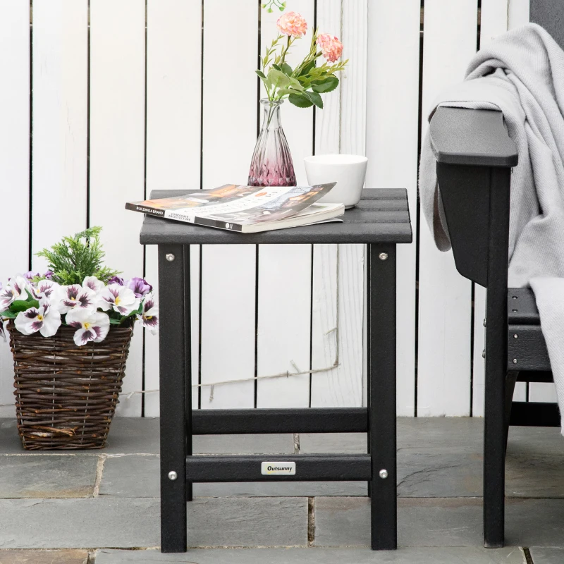 Outsunny Patio Side Table, 15" Square Outdoor End Table, HDPE Plastic Tea Table for Adirondack Chair, Backyard or Lawn, Black