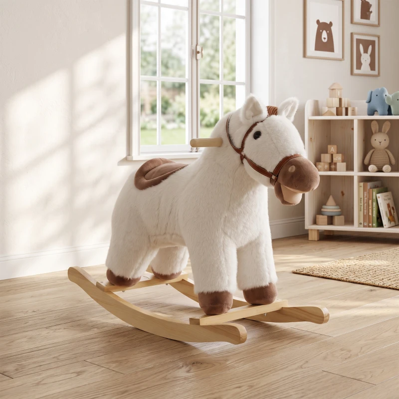 Qaba Baby Rocking Horse for Boys and Girls, Kids Rocking Horse with Realistic Sounds and Anti-Tip limiters