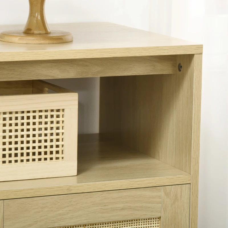 HOMCOM Boho Sideboard Buffet Cabinet with Rattan Doors, Natural