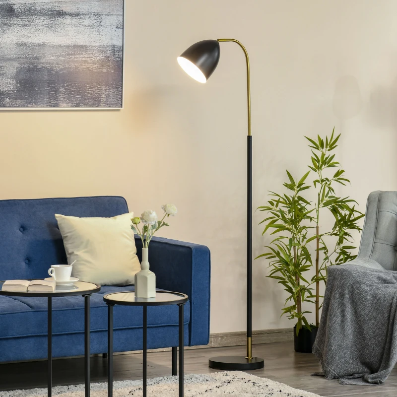 HOMCOM Arc Floor Lamp, Standing Reading Light, with Adjustable Lampshade, and Round Base for Living Room, Office, or Bedroom, Black/ Gold
