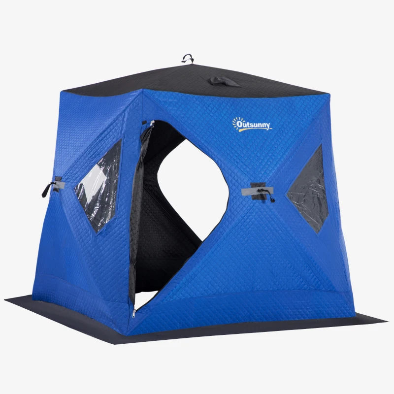 Outsunny 2 Person Insulated Ice Fishing Shelter Pop-Up Portable Ice Fishing Tent with Carry Bag and Anchors for Lowest Temps -22℉, Dark Blue