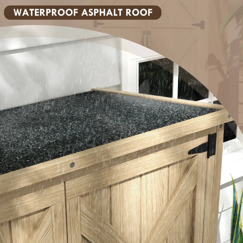 Outsunny Wooden Outdoor Storage Cabinet Garden Shed with Waterproof Asphalt Roof and Lockable Doors, Natural
