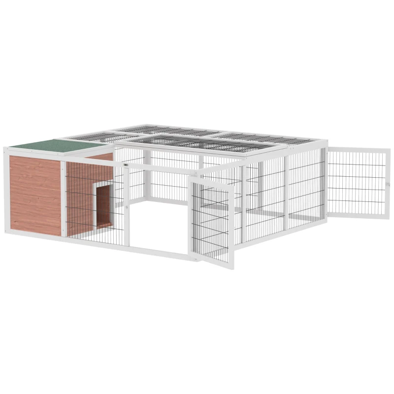 PawHut 64" Outdoor Rabbit Hutch Playpen, Wooden Tortoise House Habitat, Bunny Cage with Run and Enclosed Cover, for Rabbits, Chickens, Ducks, Indoor, Brown