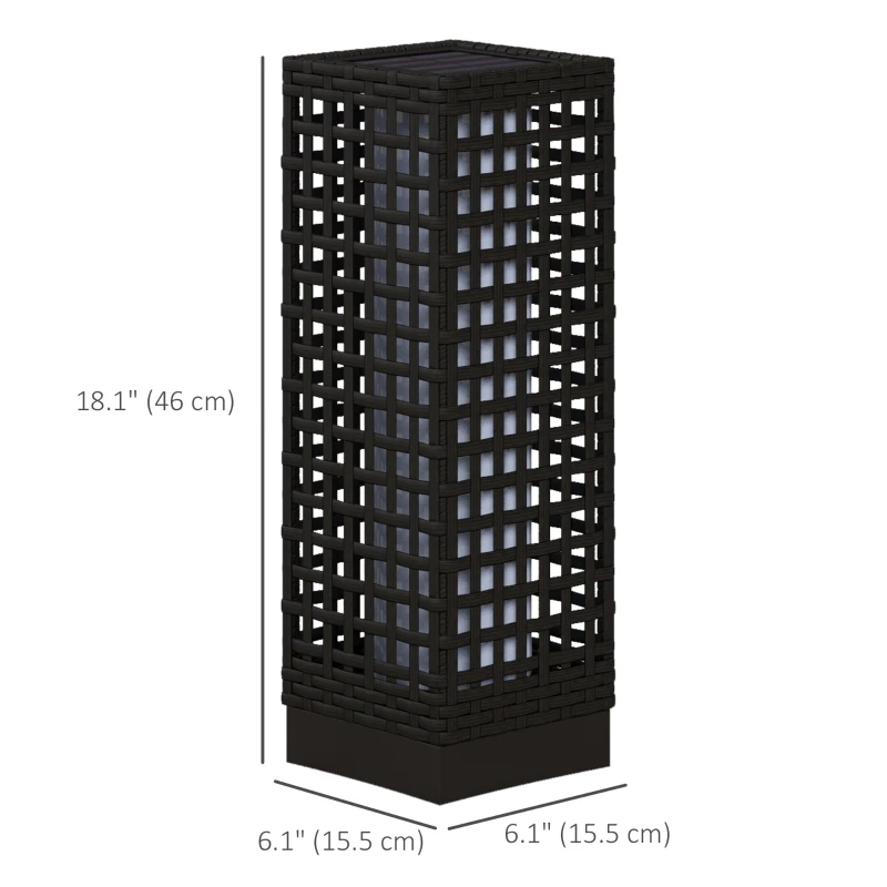 Outsunny Wicker Solar Outdoor Lamp, Decorative Floor Lamp with Auto On/Off LED Lights, IP44 for Patio, Porch, Pathway, Black