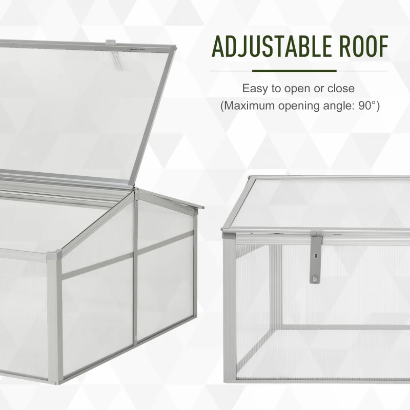 Outsunny Aluminium Cold Frame Greenhouse Garden Portable Raised Planter with Openable Top for Indoor, Outdoor, Flowers, Vegetables, Plants, 39" x 39" x 19"
