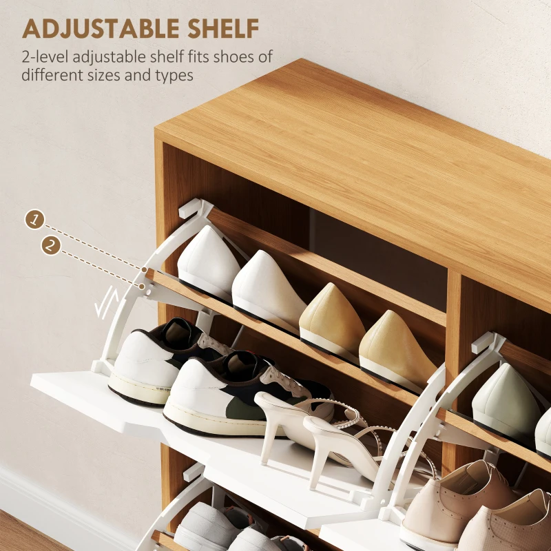 HOMCOM Shoe Storage Cabinet with 4 Flip Drawers and Adjustable Shelf, Shoe Cabinet for 8-16 Pairs of Shoes, Natural