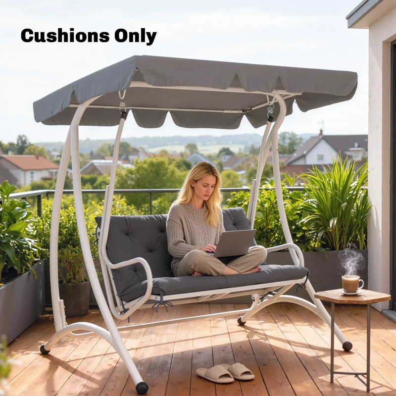 Outsunny Porch Swing Cushion Garden Bench Cushion with Backrest, Non-Slip 2-seater Soft Pad, Swing Chair Mat Replacement for Indoor and Outdoor, 39.4" x 38.6", Dark Grey