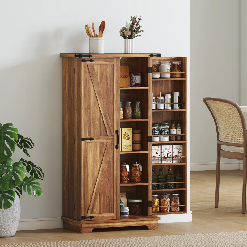 HOMCOM 47" Kitchen Pantry Storage Cabinet, Farmhouse Kitchen Pantry Cabinet with Adjustable Shelves and Door Shelves, Brown
