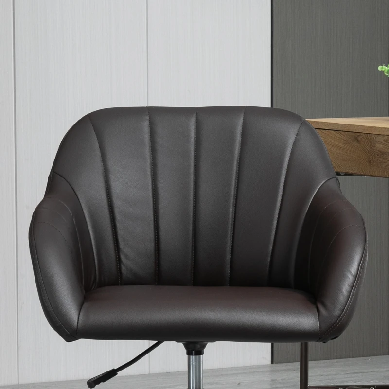 Vinsetto Mid Back Home Office Chair Computer Desk Chair with PU Leather, Adjustable Height, Swivel Wheels for Study, Bedroom, Brown