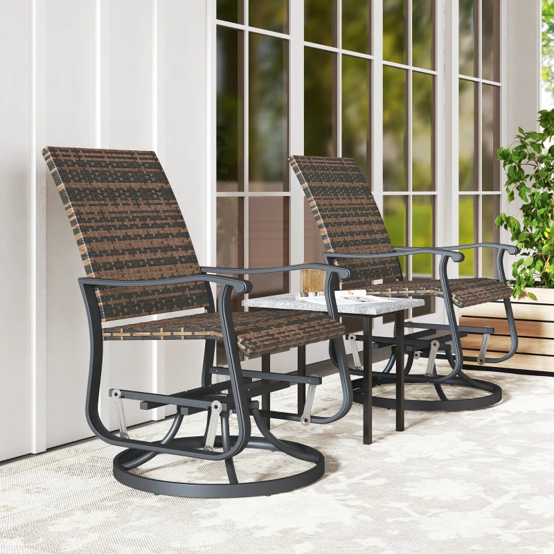 Outsunny Wicker Rattan Swivel Patio Glider Chair Set of 2, Outdoor Glider Chair with Steel Frame, High Back, Brown