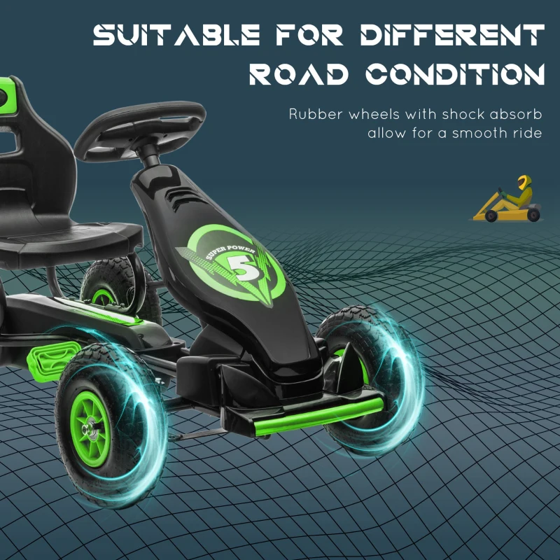 Aosom Ergonomic Pedal Go Kart Kids Ride-on Toy with Tough, Wear-Resistant Tread for Boys & Girls, Ages 5-12, Green