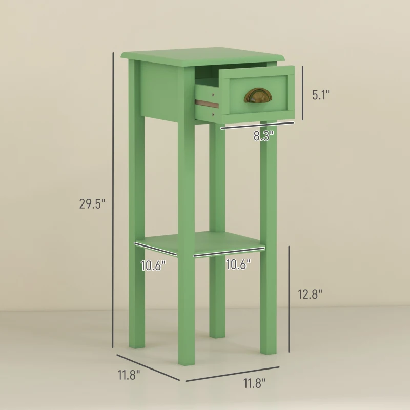 HOMCOM 2-Tier Side Table with Drawer and Shelf, End Table for Living Room and Hallway, Green