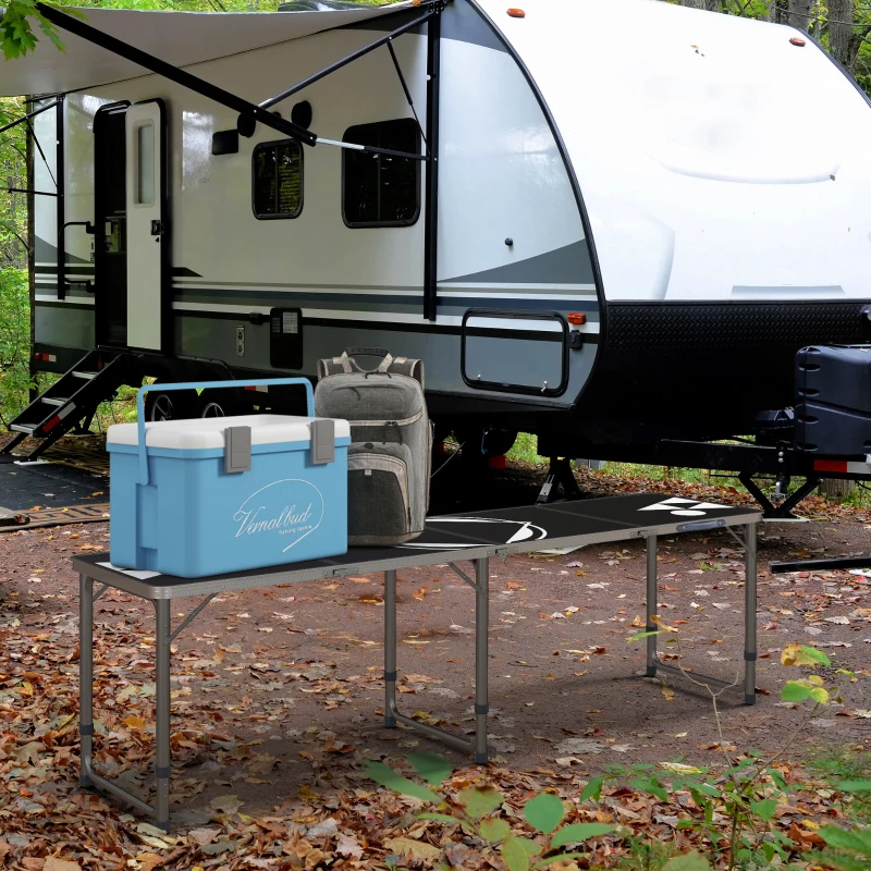 Outsunny Aluminum Camping Table with Adjustable Legs, 8' Folding Picnic Table for Travel, BBQ, Beach or Hiking, Black & White